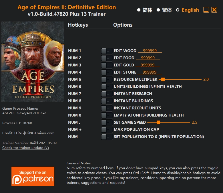Age of Empires II: Definitive Edition (에이지 오브 엠파이어 2: 디피니티브 에디션) [트레이너]