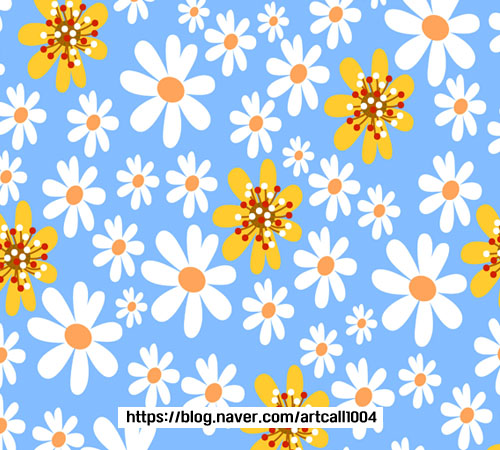 데이지꽃과 들꽃 패턴(꽃이미지,꽃일러스트) 디지털노마드