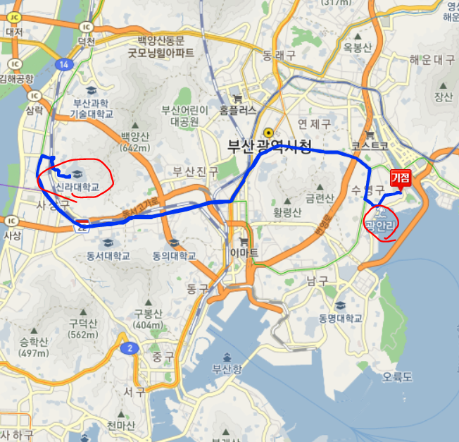 부산 62번버스 노선, 시간표 정보 ::  민락동, 광안역, 부전시장, 서면역, 신라대