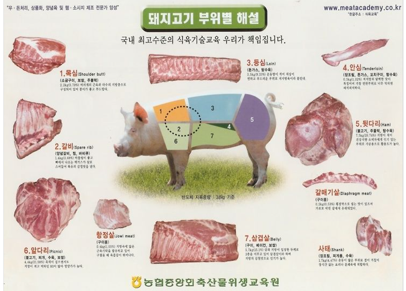 돼지고기 부위별 해설 및 주요 요리, 생육기간, 도축 중량