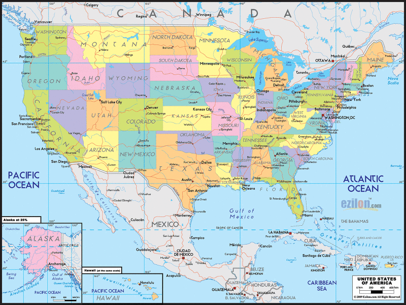 미국 지도 북아메리카 지도 자세히 살펴보기