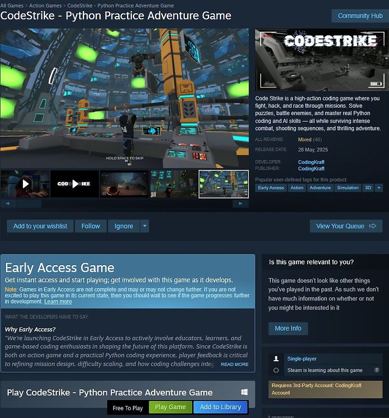 (스팀 무료게임) CodeStrike - Python Practice Adventure Game