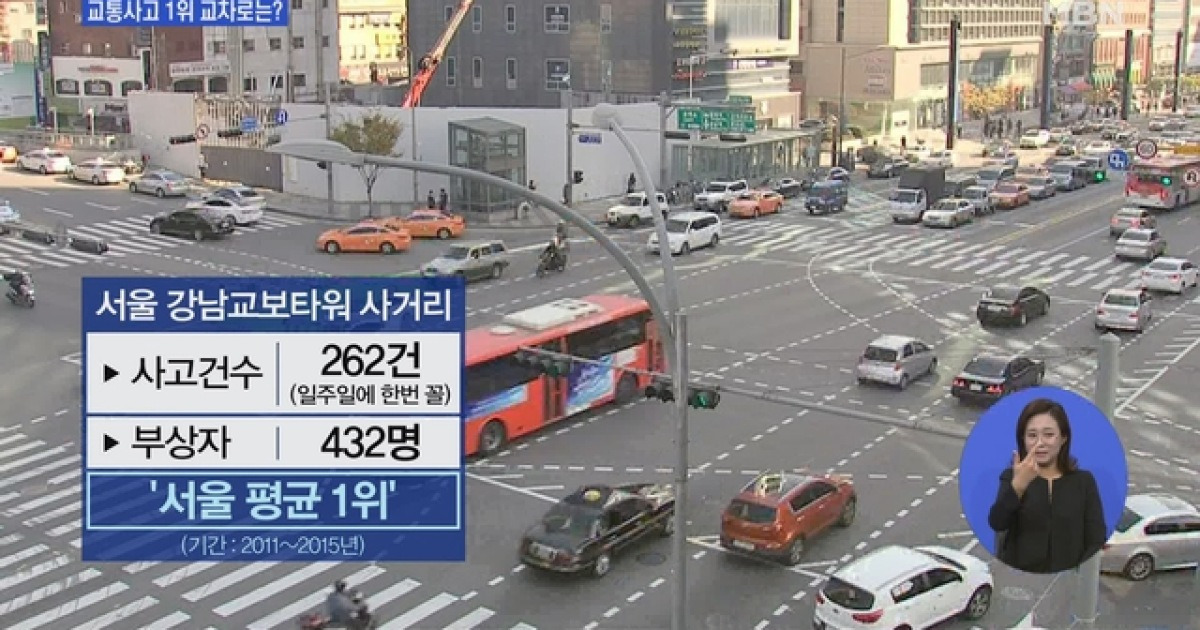 강남 교보타워사거리 사고 최다..왜?