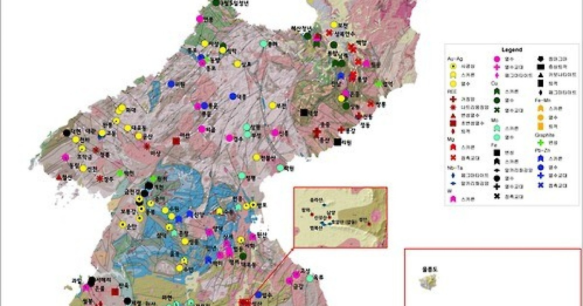 Карта полезных ископаемых южной кореи