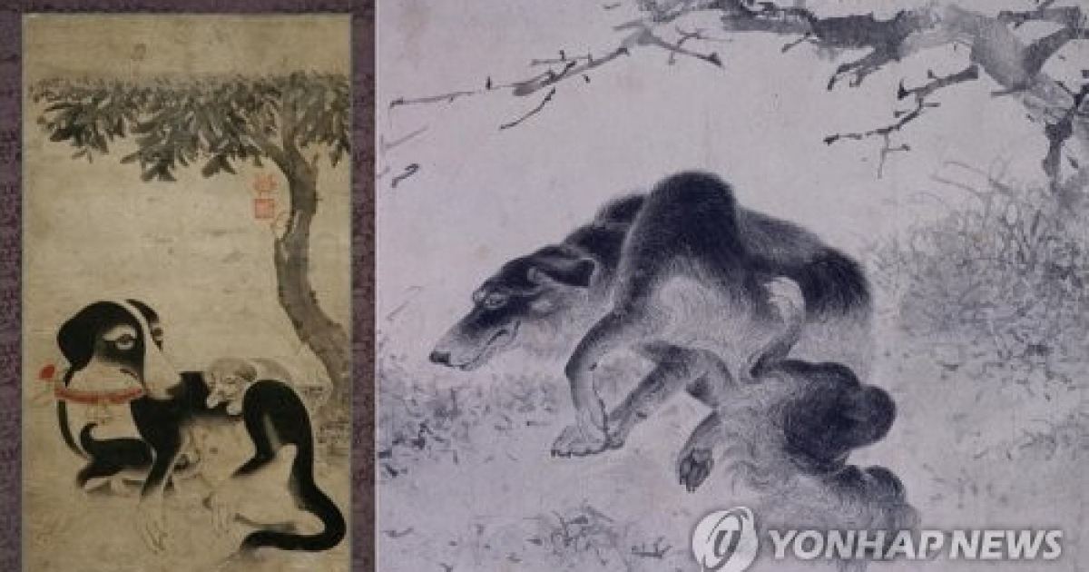 이암 필 모견도(母犬圖, 왼쪽)와 김두량의 흑구도