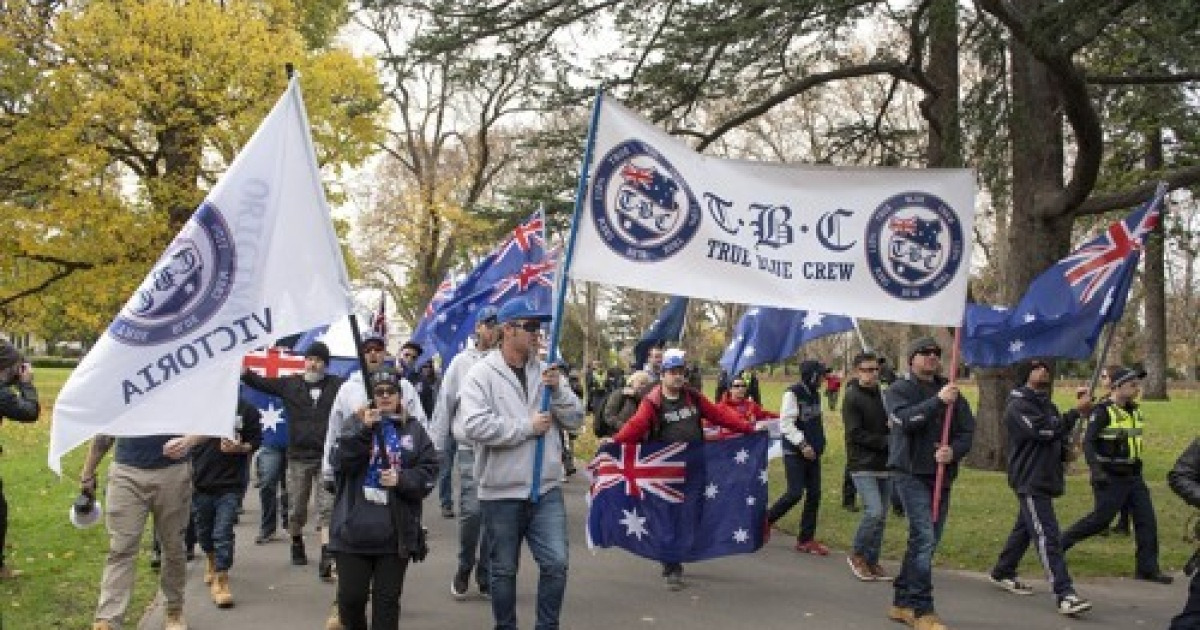 AUSTRALIA PROTEST TRUE BLUE CREW AUSSIE PRIDE MARCH