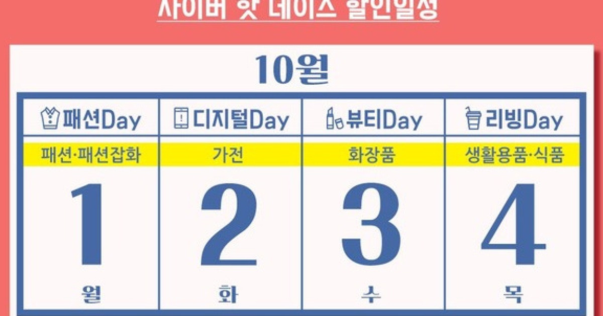 '사이버 핫 데이즈' 1~4일 최대 50% 할인..CJ대한통운 배송비도 인하
