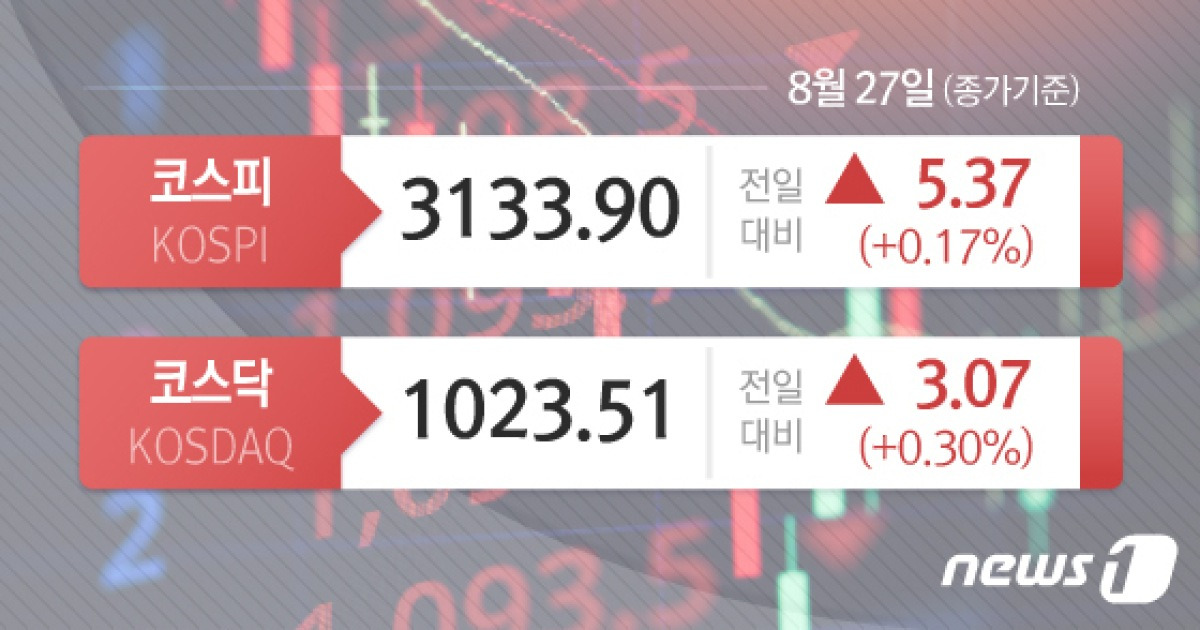 시황종합코스피 등락끝에 강보합 3133 마감..'美잭슨홀 미팅 촉각'