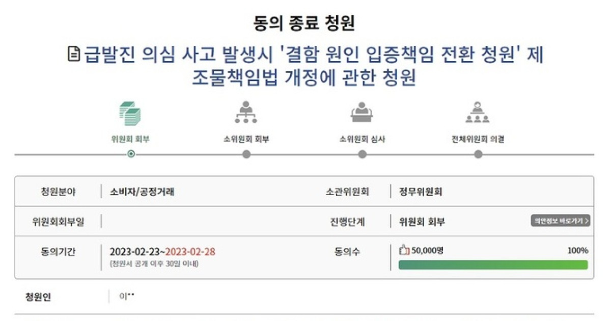 “급발진 의심 사고 시 제조사가 결함 입증해야” 청원…게재 닷새 만에 국회 소관위로