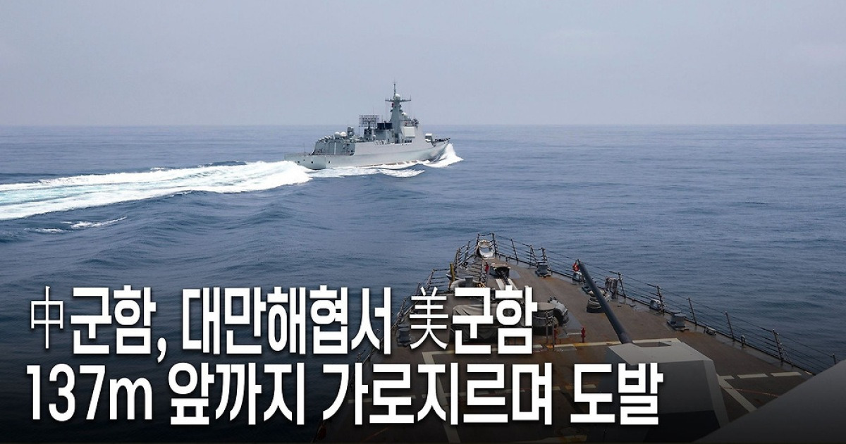 中군함, 대만해협서 美군함 137m 앞까지 가로지르며 도발