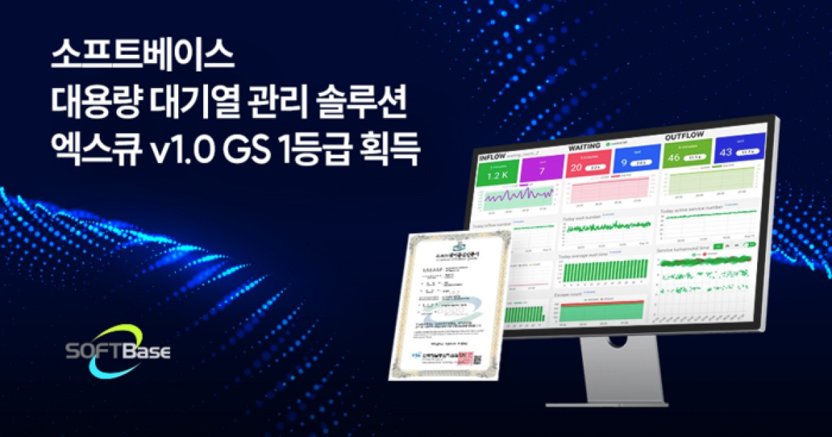소프트베이스, 대용량 대기열 관리 솔루션 '엑스큐 v1.0' GS인증 1등급 획득