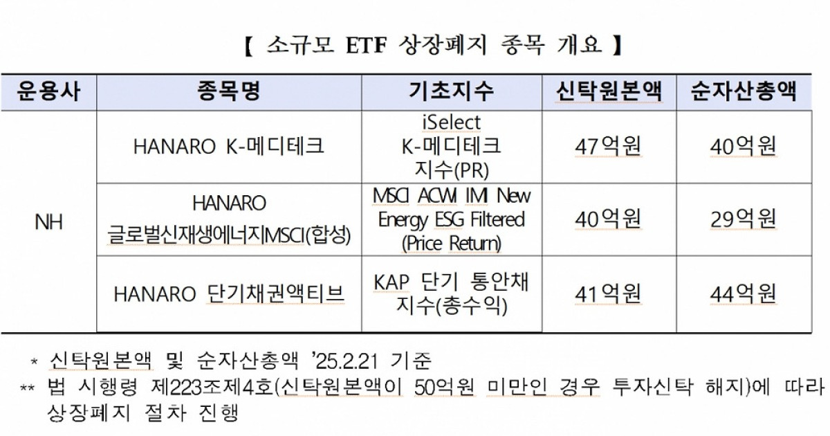 'HANARO K-메디테크' 등 NH아문디 ETF 3종 상장폐지