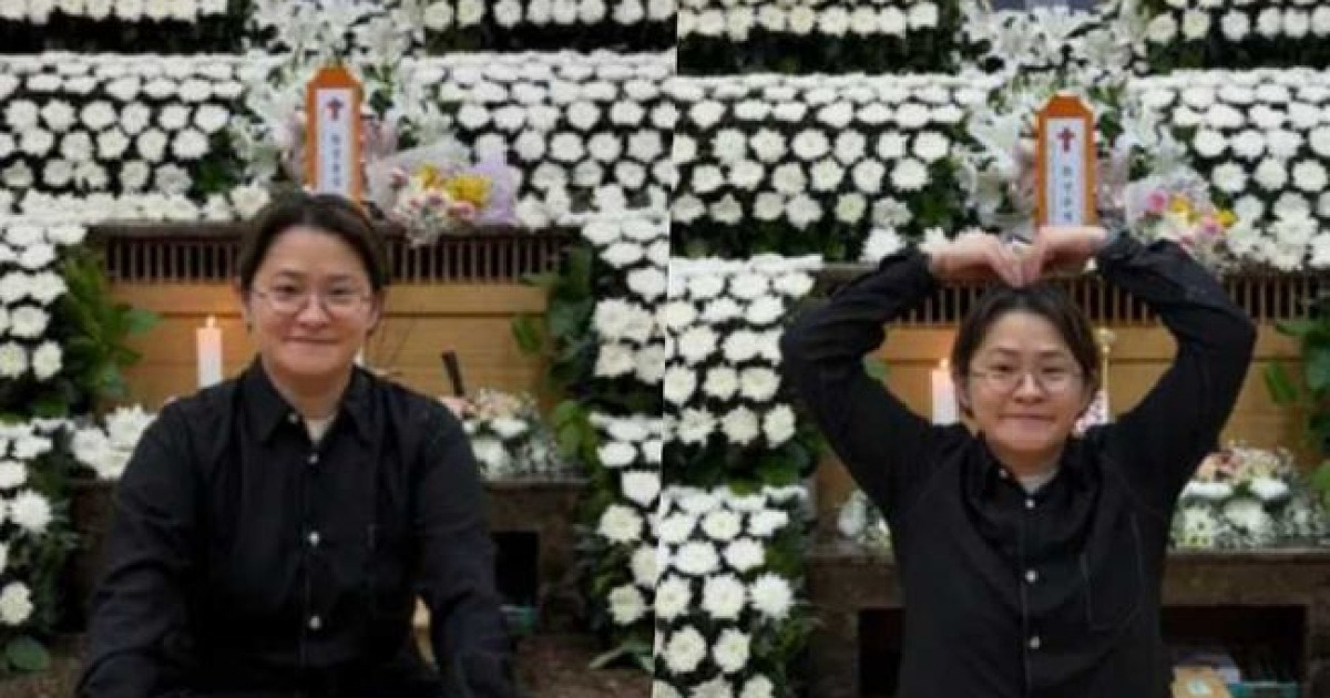 故전유성 영정사진 앞 하트포즈..김신영, 끝까지 고인 지켰다
