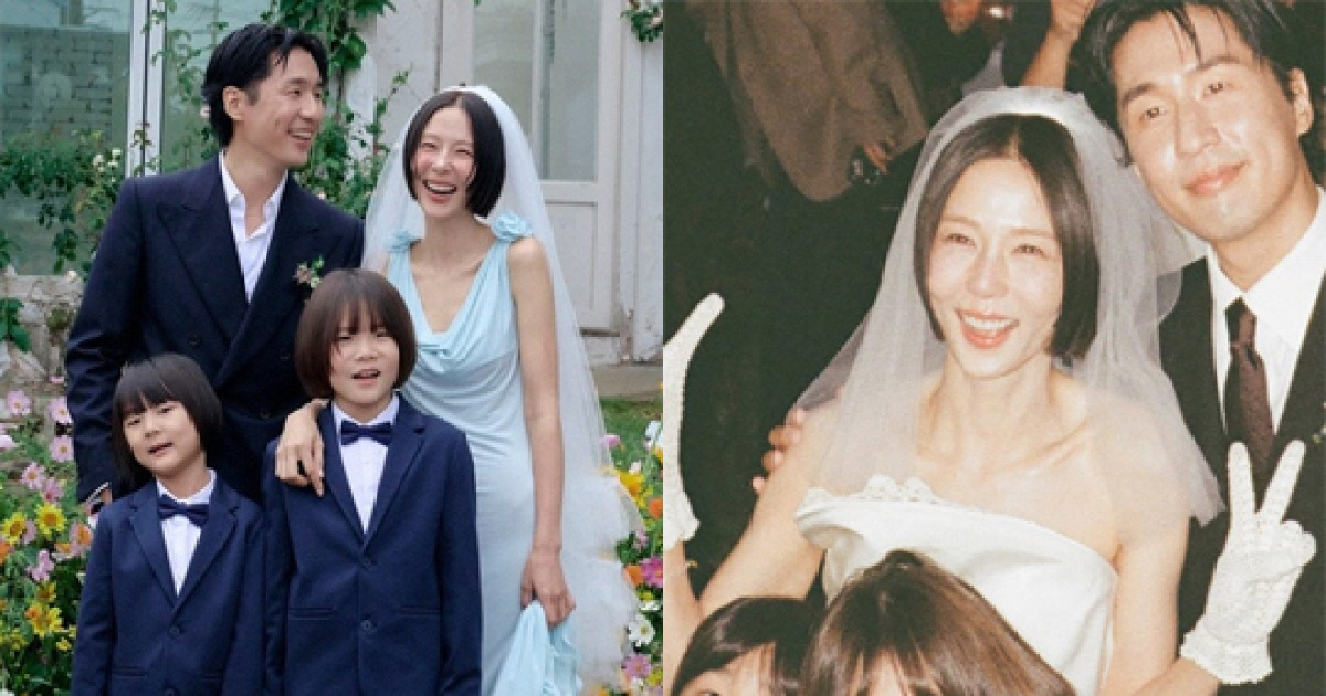 두 아들과 발맞춘 김나영♥마이큐, 로맨틱 웨딩..고현정·홍진경 '축하 물결' [종합]