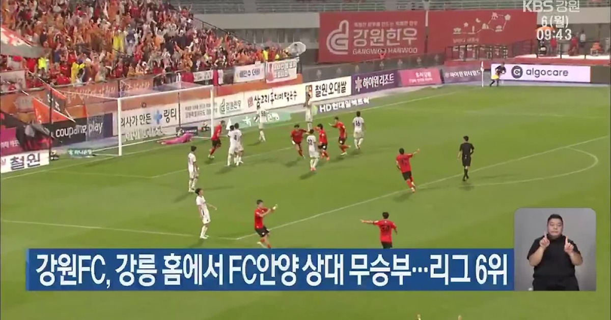 강원FC, 강릉 홈에서 FC안양 상대 무승부…리그 6위