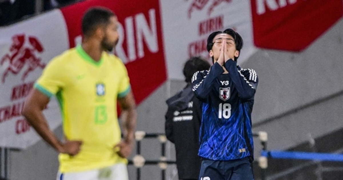 '브라질 박살 낸 환상 헤더' 日 공격수에 쏟아지는 유럽의 '극찬'... "강팀에 뭔가 보여줄 것 같더니"