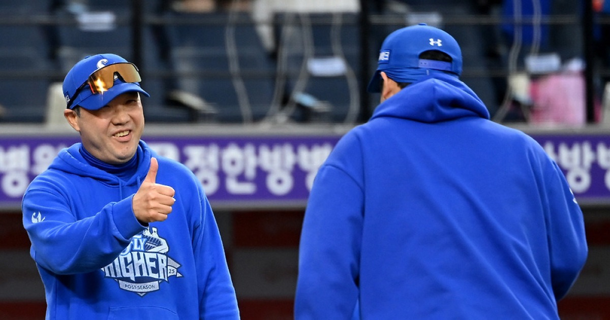 박진만 감독 함박웃음 "가을에 약하다던 최원태, 포스트시즌의 사나이가 됐다. 완벽했다" [PO2 현장]