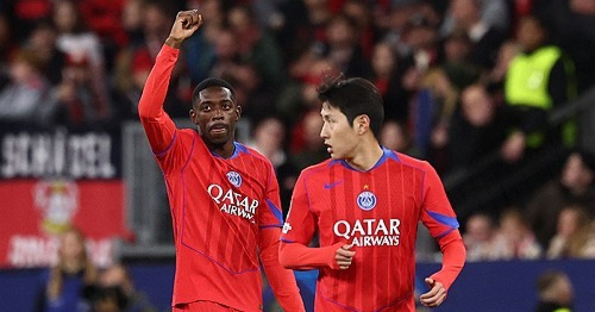 '이강인 27분+뎀벨레 복귀' PSG, 레버쿠젠 원정 7-2 대승…UCL 3연승 질주, 전체 1위