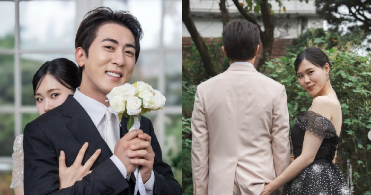 유부남인데…김원훈♥엄지윤, 백허그→엉덩이 터치 ‘파격 웨딩화보’