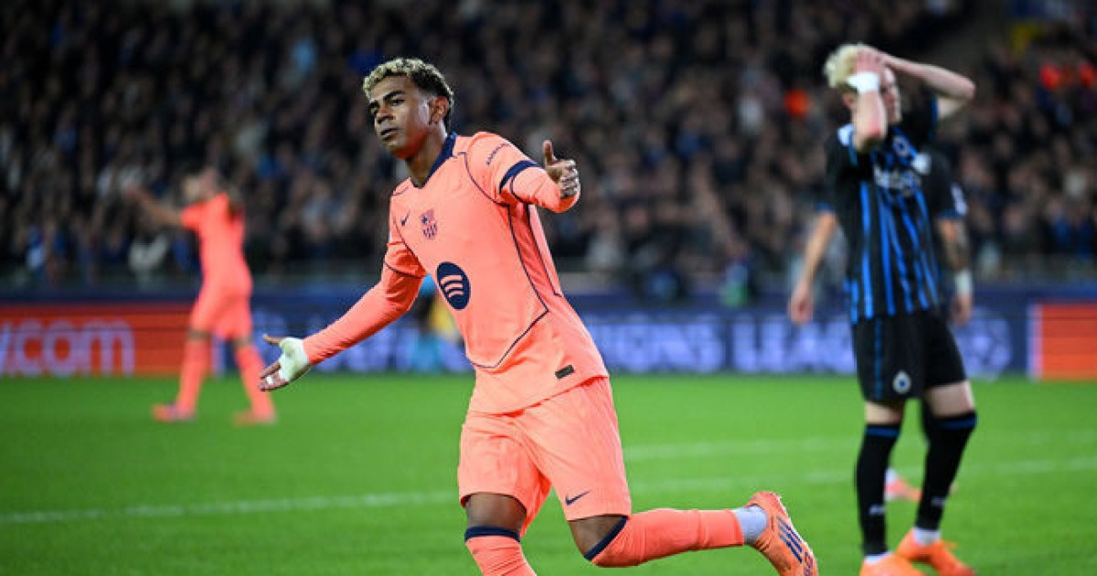 '야말이 구했다' 바르셀로나, 브뤼허 원정서 난타전 끝에 3-3 무승부...UCL 리그 페이즈 11위로