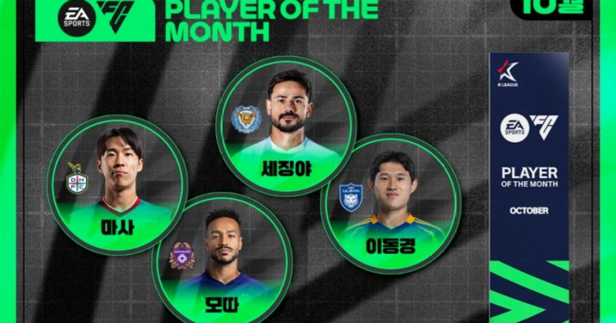 마사-모따-세징야-이동경, 2025시즌 10월 이달의 선수상...13일부터 팬투표 시작