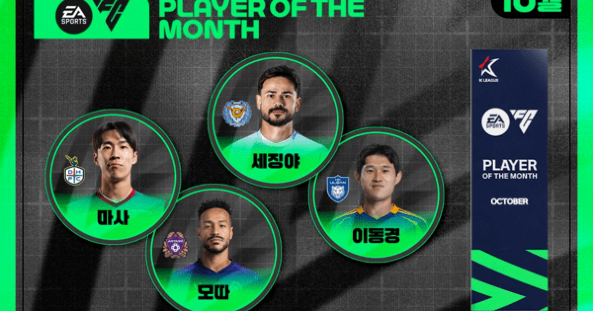 '마사, 모따, 세징야, 이동경'  2025시즌 10월 'EA SPORTS 이달의선수상', 13일부터 팬투표 시작