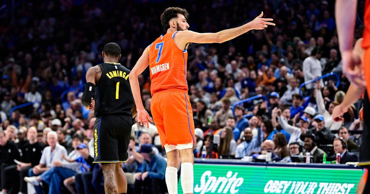 필드골 9개 던져 ‘백발백중’, 환히 빛난 홈그렌···OKC, 커리 복귀한 GSW에 24점차 대승, 3연승 질주