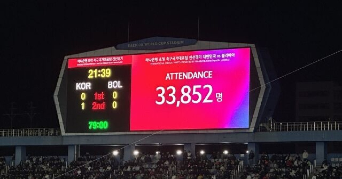 홍명보호, 11월에도 이어진 '흥행 참사'...볼리비아전 저조한 경기력에 가나전도 '매진 실패' 위기 [MD현장]