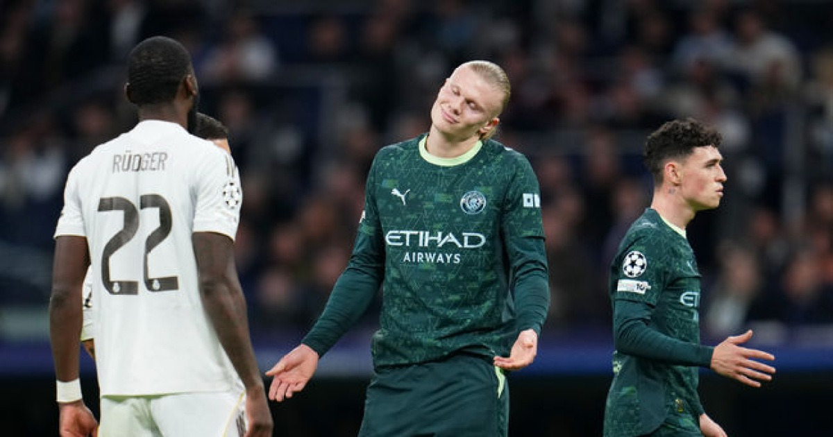 '음바페 결장' 레알 마드리드, 맨시티와 홈 맞대결서 1-2 역전패...공식전 2경기 연속 패배