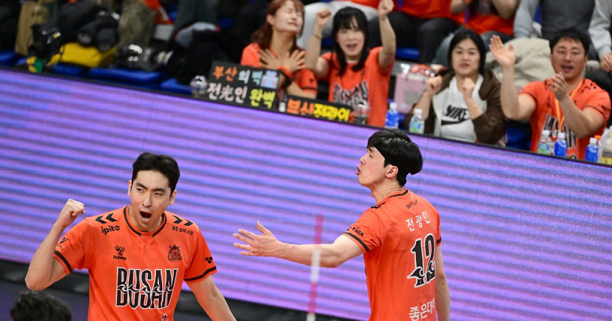 니가 그렇게 배구를 잘해? 부산으로 내려와! → '홈 깡패' OK저축은행, 평일 최초 매진 속 현대캐피탈 3-0 셧아웃