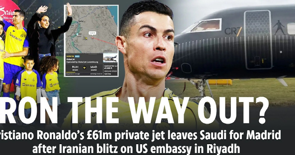 호날두 美 대사관 폭격 사우디 대탈출? 1200억 호화 전용기 스페인 도착…축구 '올스톱', 탑승 여부는 불분명