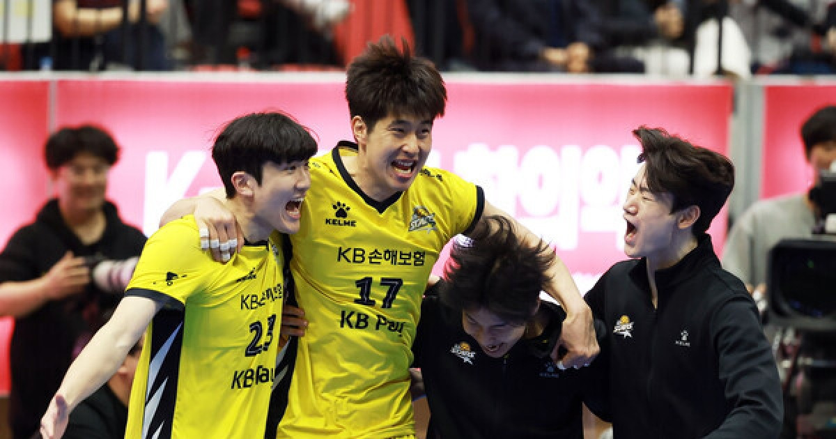 박상하 블로킹 득점, KB손해보험 거미손들의 환호
