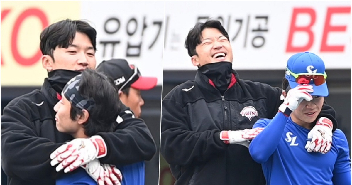 박해민 품에 쏙 들어간 김지찬, 안아주니 웃겨주네...라팍에서 훈훈케미 폭발[대구 현장]