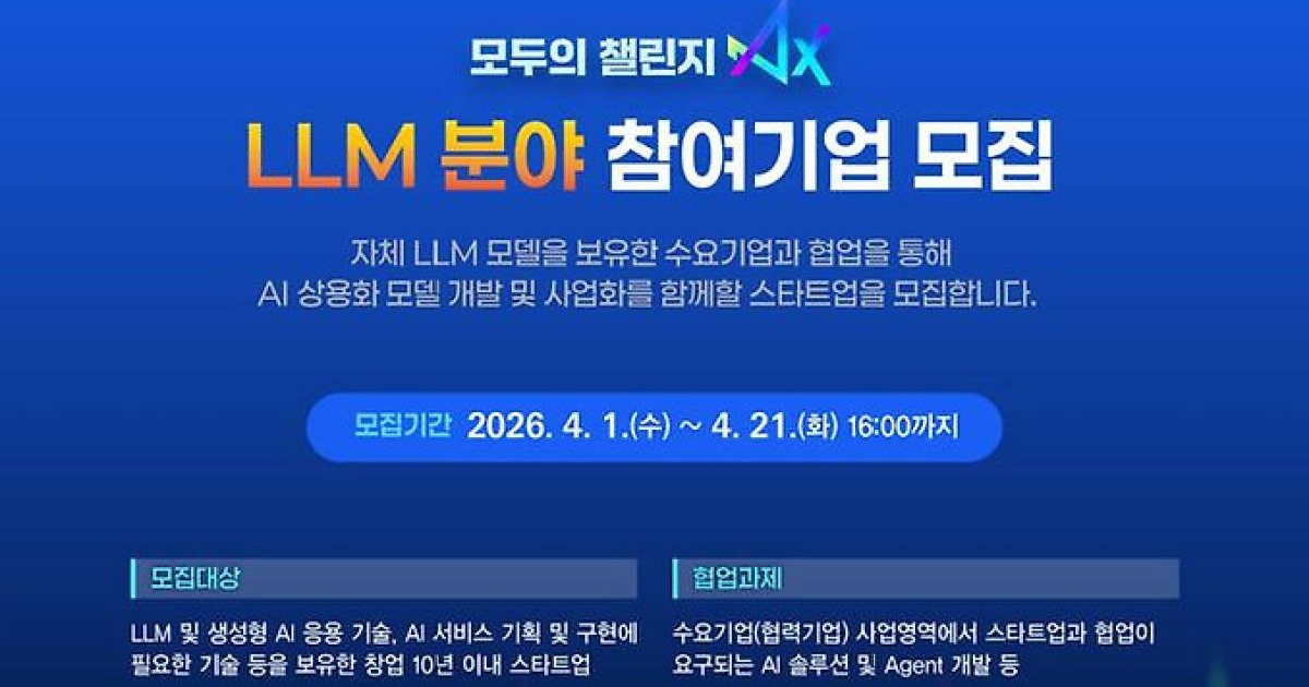 SBA, 초격차 스타트업 프로젝트 ‘모두의 챌린지 AX – LLM 분야’ 참여기업 모집