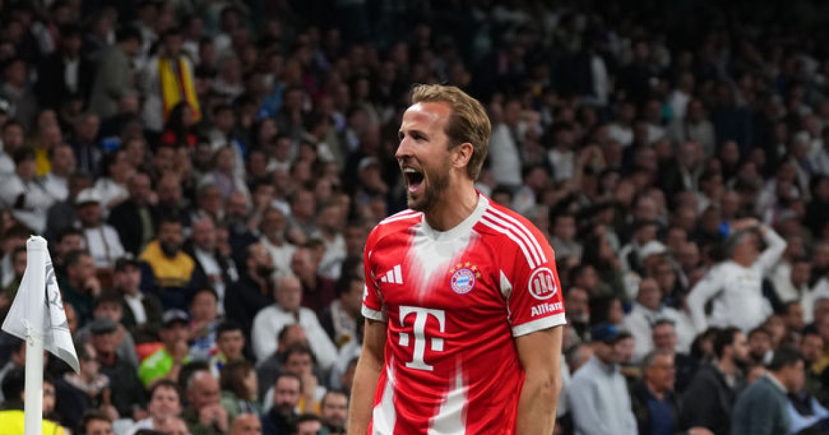 '케인 결승골 폭발' 바이에른, 레알 원정서 2-1 승리...준결승 진출 청신호 '김민재 결장'