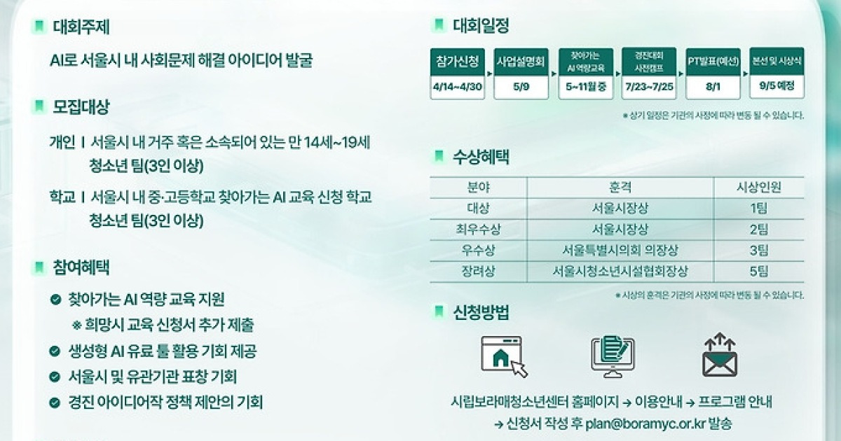 서울시, 청소년 AI 활용 경진대회…이달 말까지 참가자 모집