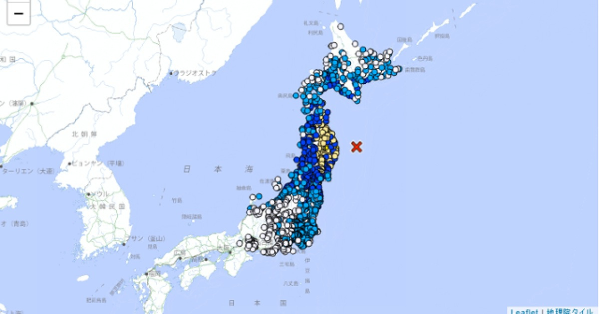 일본 혼슈 도호쿠 지역 지진 관련 그래픽