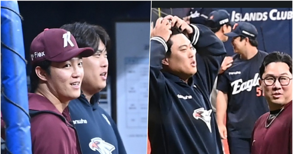 '괴물'뜨자 버선발로 달려온 안우진, 미소로 맞이한 안치홍…류현진 선발 등판 앞두고 '훈훈'[고척 현장]