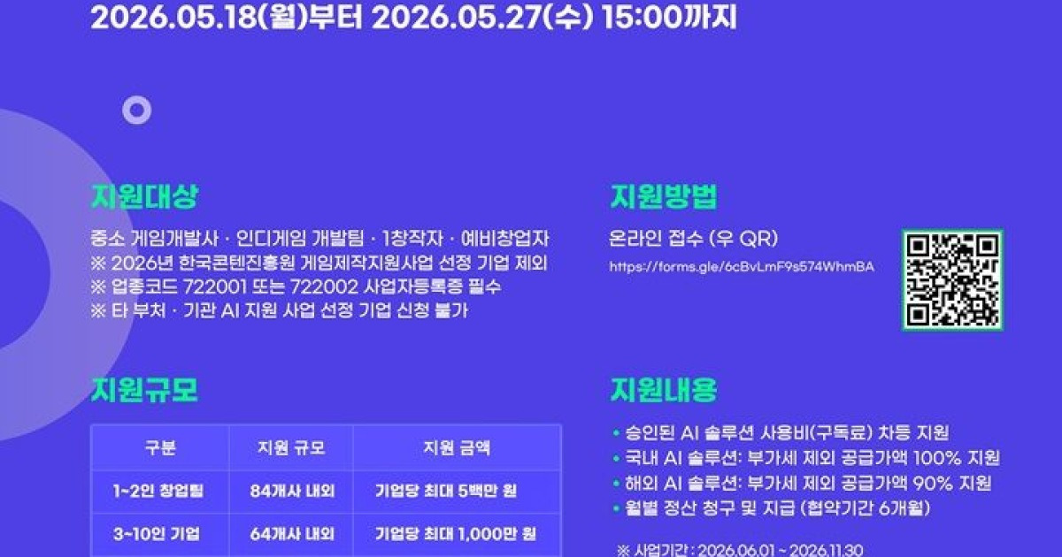 한국콘텐츠진흥원, ‘게임 제작환경 인공지능 전환 지원사업’ 추진