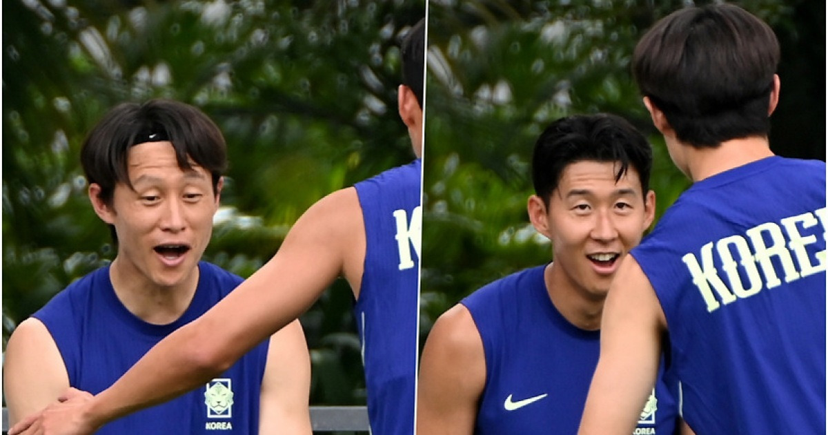 '잘 좀 해봐' 이재성 핀잔에 손흥민 '능청스러운 반격'…동갑내기 티격태격에 훈련장 '웃음바다''