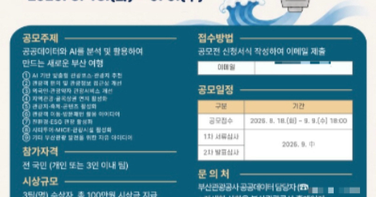 "공공데이터·AI로 숨은 여행지 찾는다" 부산관광공사, 공모전 개최