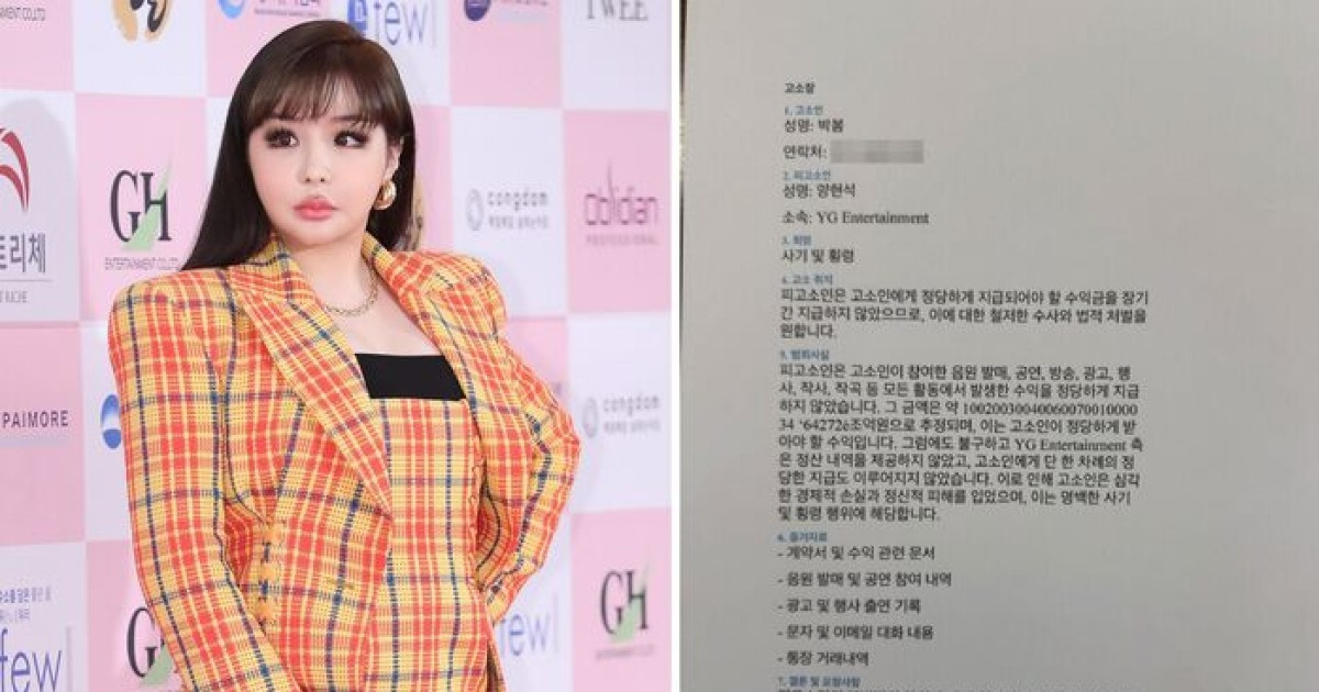 2NE1 박봄, 양현석 고소장 공개 '파문'…소속사 "접수된 적 없어, 치료 전념 중"