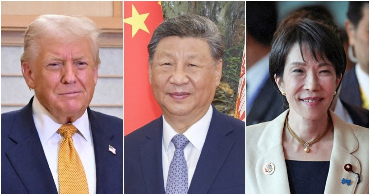 Photo: v.daum.net Sanae Takaichi speaks with Donald Trump after US-China WWII alliance remarks