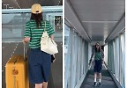 “누가 봐도 신혼여행 따라가는 텐션”…신지, 노란 캐리어 끌고 공항 출격