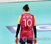 서브를 위해 자리 옮기는 김연경