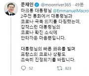 문 대통령 "마크롱 코로나 확진 안타까워"..SNS로 쾌유 기원