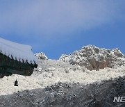 내장산 대웅전에서 본 눈덮인 서래봉