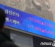 '10만전자' 넘보던 삼성전자..상승폭 줄여 9만1000원 마감(종합)