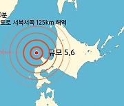 일본 홋카이도 삿포로 서북서쪽 125km 해역에서 규모 5.6 지진
