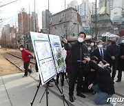 경의선숲길공원에서 균형발전 선거공약 발표하는 오세훈